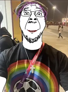 bernd, fifa, glasses, hair, irl background, lgbt, lipstick, purple hair, smile, soccer