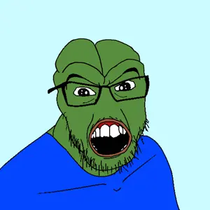 pepe, feraljak, amphibian, angry, animal, blue background, blue shirt, clothes, frog, glasses