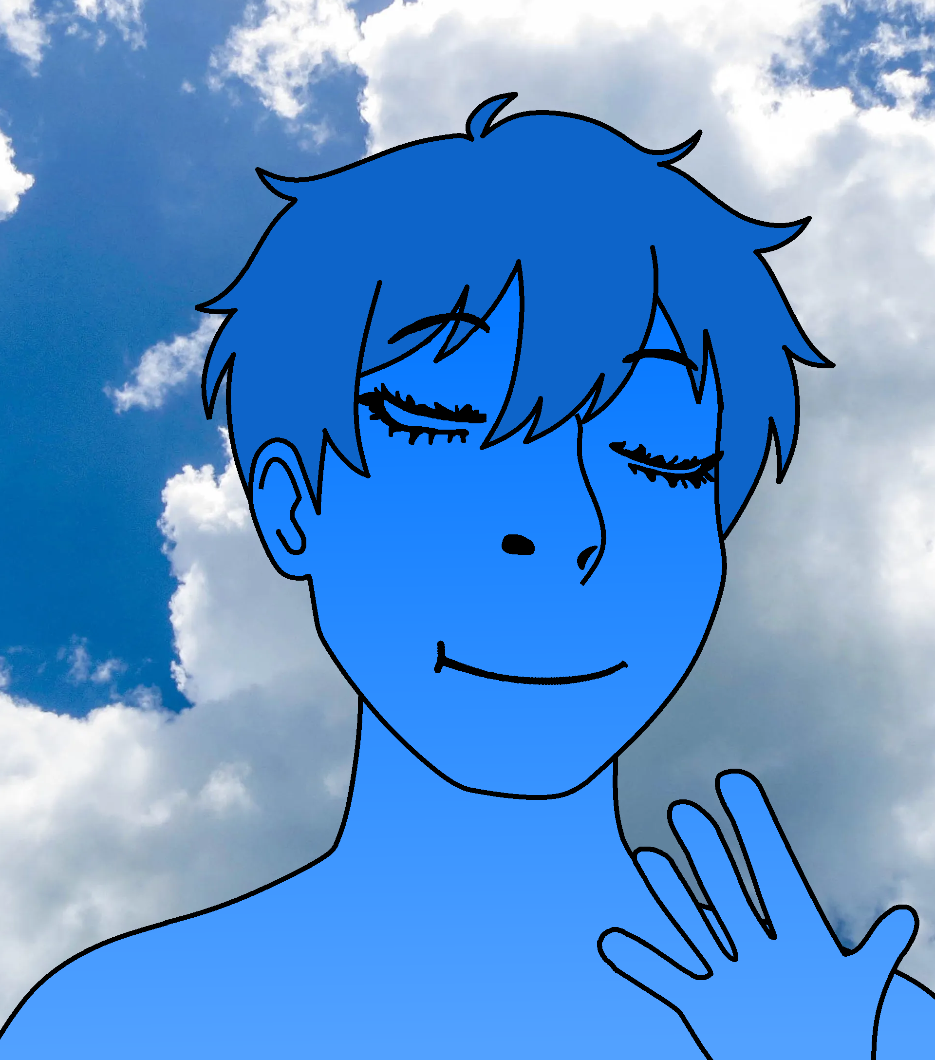 cobson, pawbson, calm, 1soyjak, blue background, blue hair, blue skin, calm, closed eyes, closed mouth
