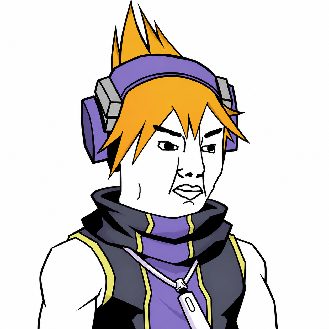 wojak, chudjak, 1soyjak, angry, black eyes, closed mouth, half body, looking to the right, nintendo ds, no beard