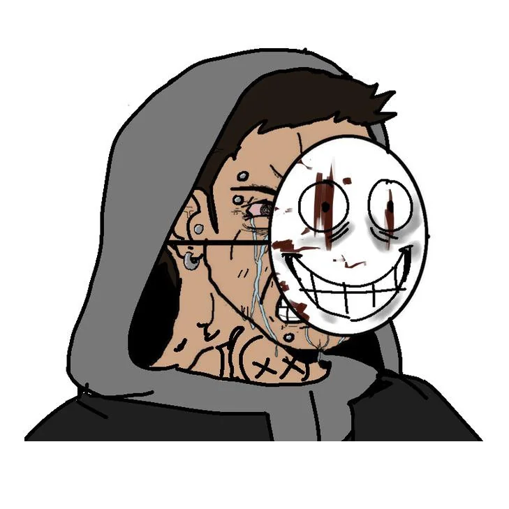 crying wojak, frank (dead by light), the legion, wojak, 1nas, 1wojak, brown hair, closed eyes, clothes, crying