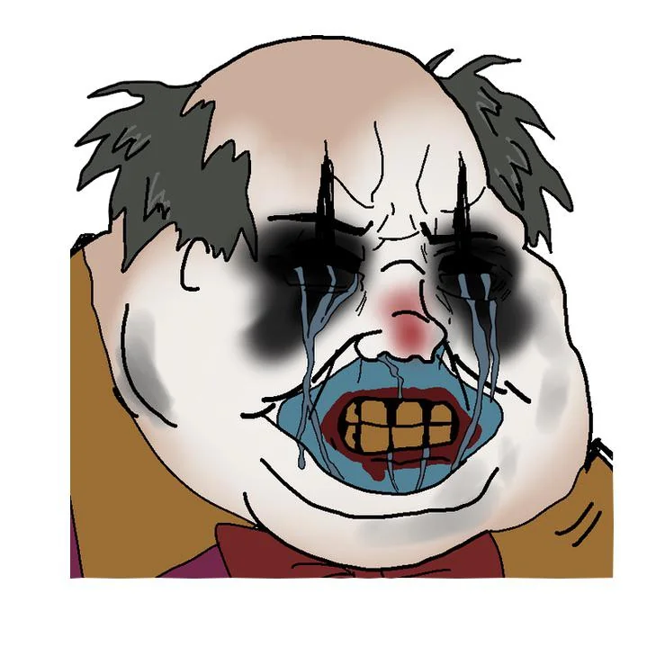 crying wojak, kenneth chase, the clown (dead by daylight), wojak, 1nas, 1wojak, angry, bowtie, clown, clown makeup