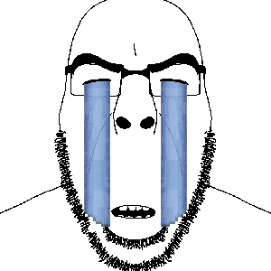 cobson, cobson front2, 1soyjak, bald, black hair, closed eyes, crying, fat, front view, glasses