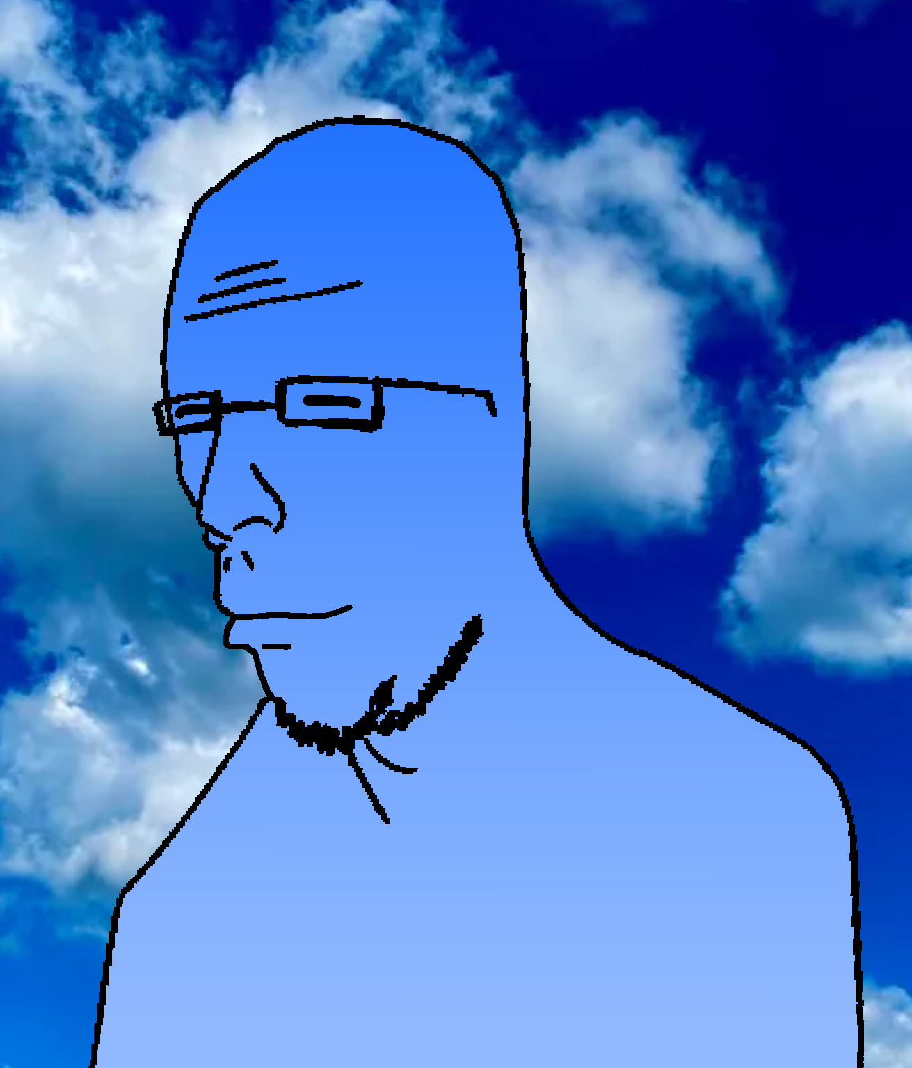 sigma nigga45, omjak, calm, /calm/, 1soyjak, bald, black eyes, blue skin, calm, closed eyes