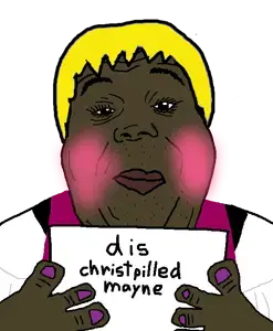 alicia, hunky twink sex machine, hunky twink sex machine, it's based and christpilled, 1soyjak, blonde hair, brown skin, christcuck, christpilled, closed mouth