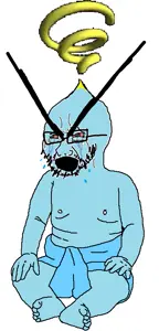 sonic the hedgehog, cryboy soyjak, arm, baby, bloodshot eyes, blue skin, chao (sonic), crying, full body, glasses
