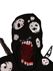 markiplier soyjak, black skin, not a fucking soyjak, not a soyjak, open mouth, soyjak, teeth, video game, lobotomy corporation