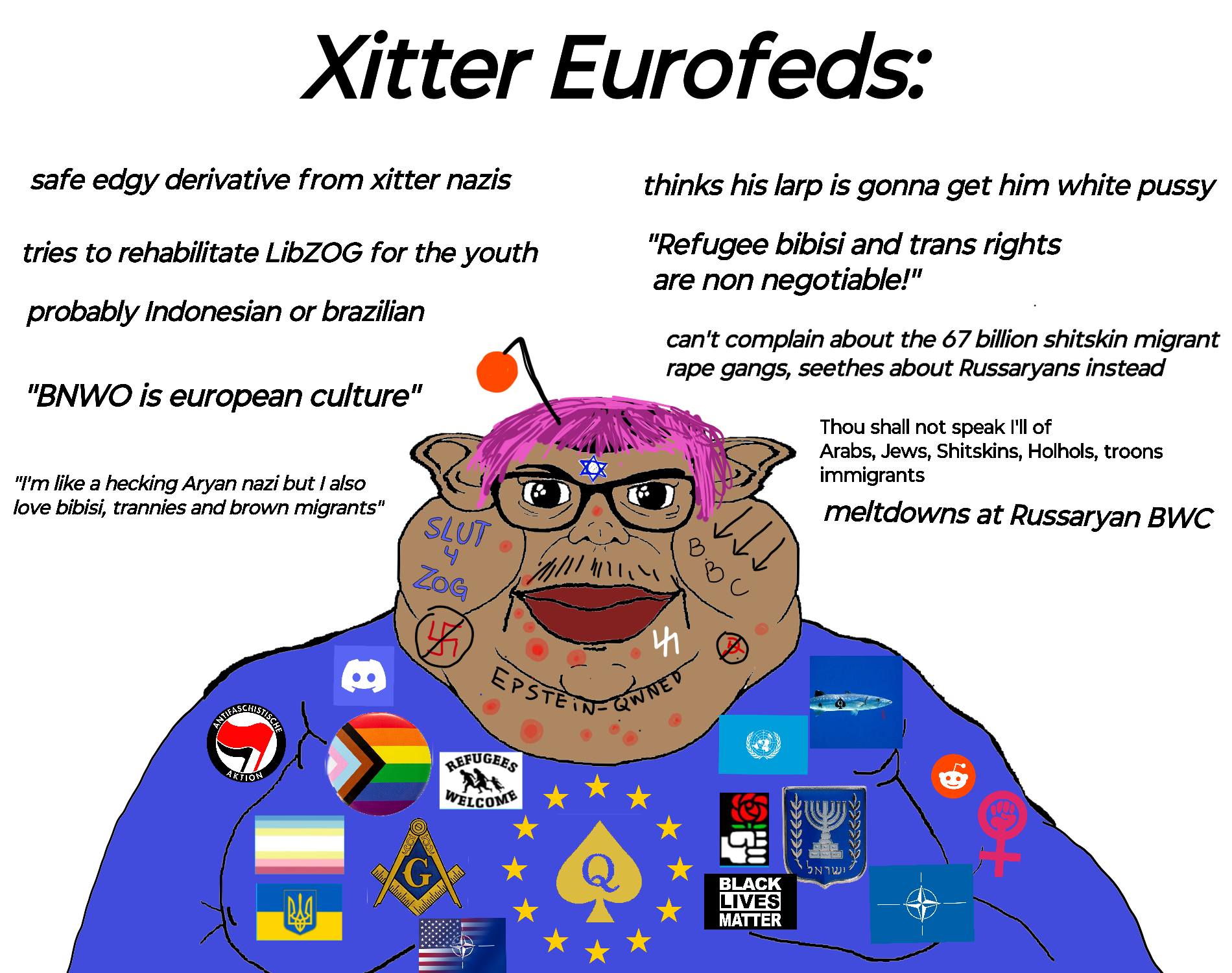 brandon, branigger, 'toss, 1soyjak, antifa, black eyes, brown skin, closed mouth, communism, eu