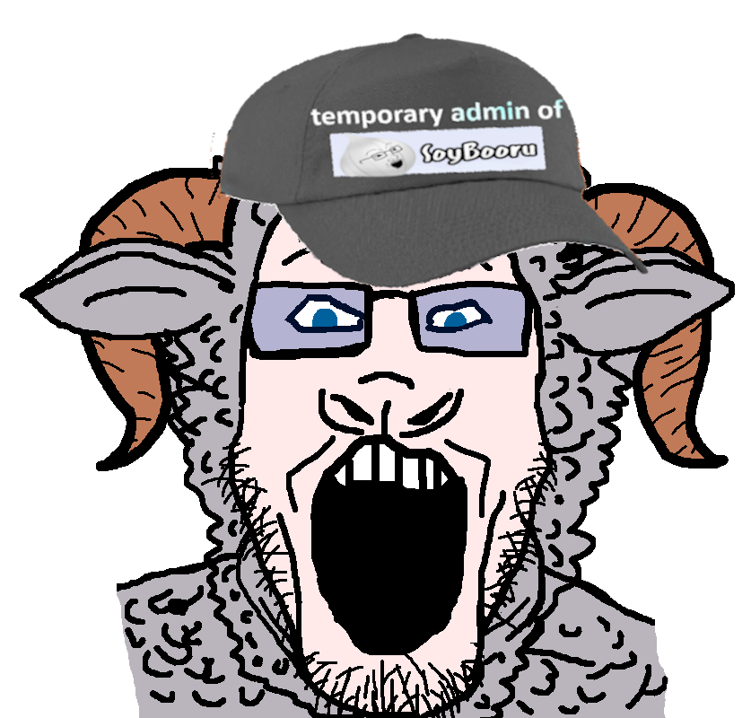 markiplier soyjak, 1soyjak, admin, animal, blue eyes, front view, glasses, goat, gray fur, horns