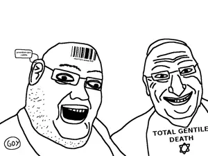unknown, 2soyjaks, barcode, closed mouth, clothes, ear, glasses, grin, hat, judaism