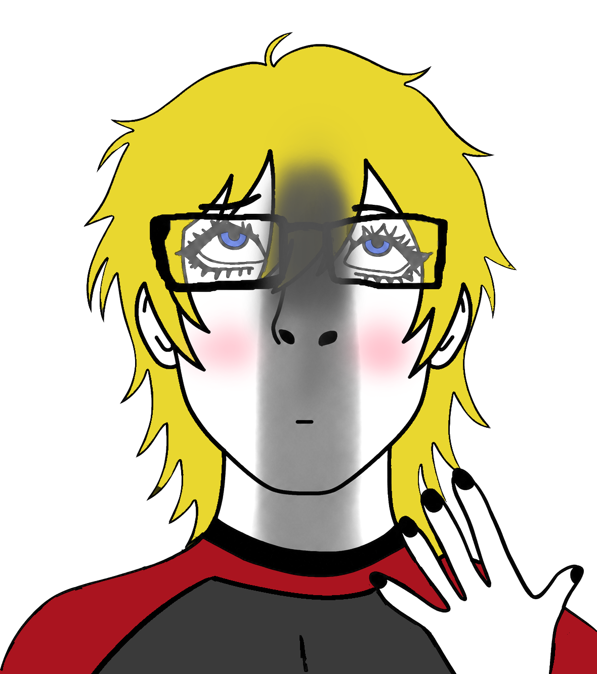 nate higgers, cobson, pawbson, pawbson front, natejak, 1soyjak, blonde hair, blue eyes, blush, closed mouth
