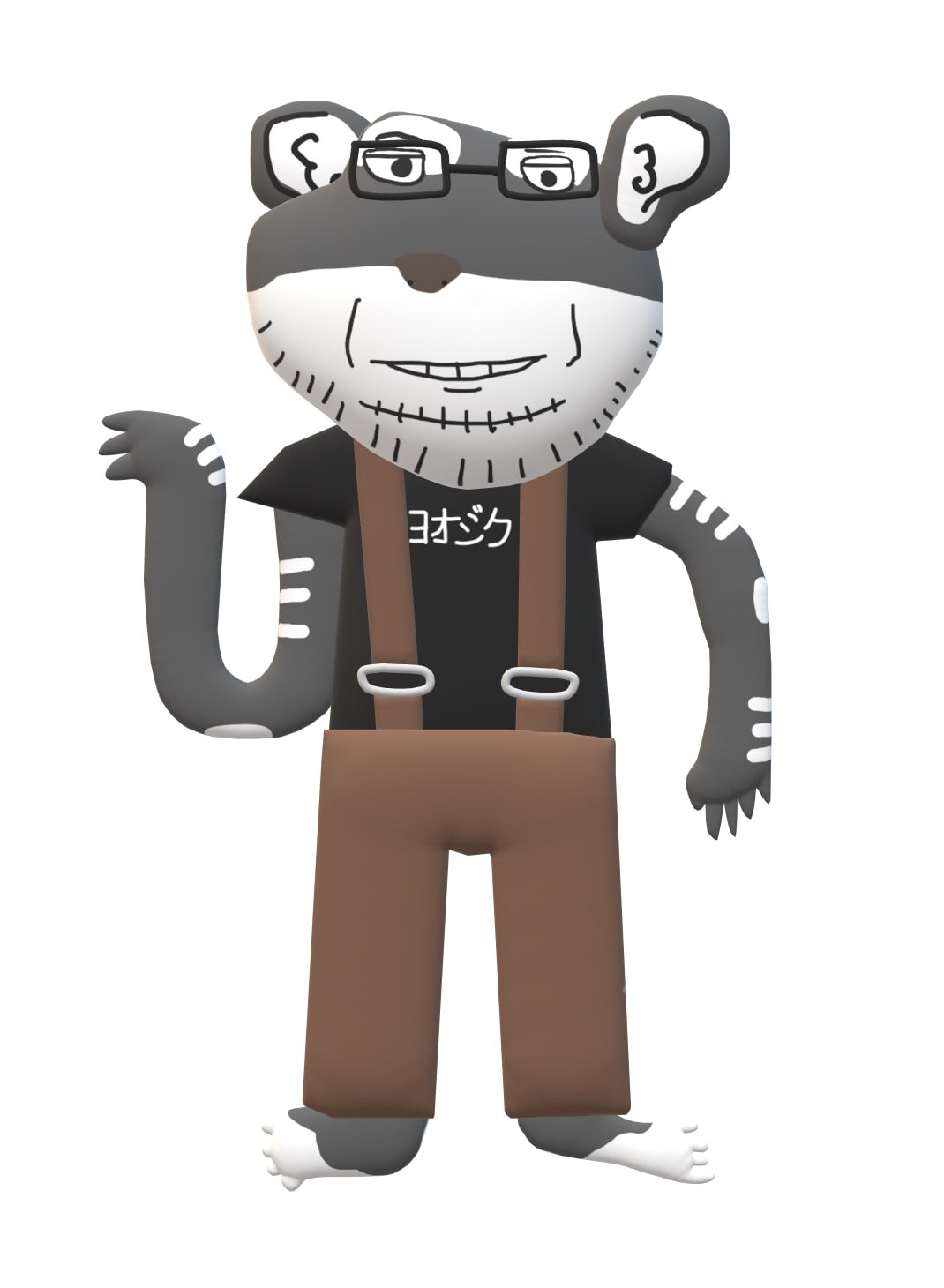 euthymia, impish soyak ears, unknown, bald, barefoot, black eyes, black shirt, front view, full body, glasses