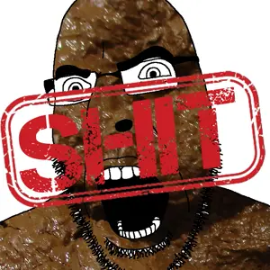 cobson, angry, brown skin, glasses, open mouth, poop, soyjak, stamp, stubble, text
