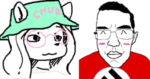 glegle, chudjak, patrick, no more brother wars, ^ ^, 1soyjak, black hair, blush, closed eyes, closed mouth