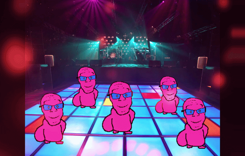 gapejak, animated, back view, bald, black eyes, closed mouth, club, dance, disco, fat