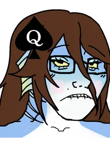 soyak, female soyak, femjak, questionable female soyak edits, animated, blue skin, blush, brown hair, closed mouth, female