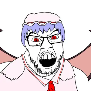 remilia scarlet, feraljak, angry, anime, blue hair, bowtie, clothes, female, glasses, hair