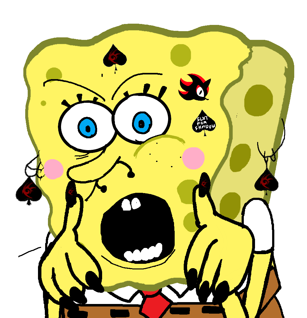 sonic the hedgehog, spongebob squarepants, cobson, /v/, animal, belt, black arms, blush, cartoon, clothes