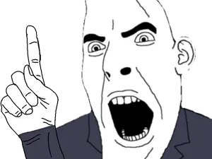 moonman, cobson, angry, bald, black eyes, blue shirt, half body, looking at you, mac tonight, moon