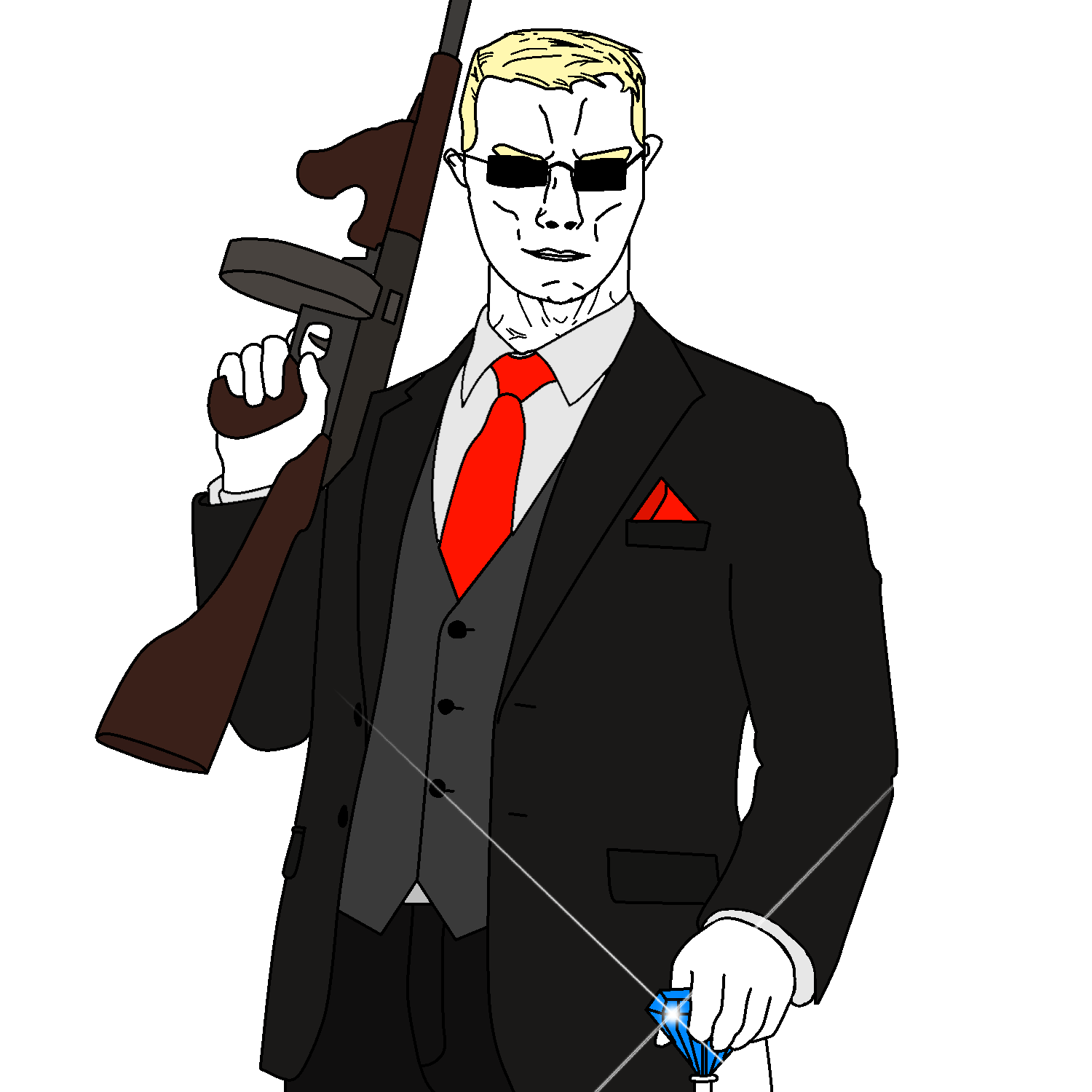 chudjak, chudjak front, muscular chud, blonde eyebrows, blonde hair, buff, chad diamond, closed mouth, clothes, gem