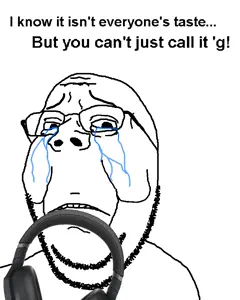 gapejak, wholesome soyjak, 'g, black text, caption, crying, glasses, headphones, tear, text