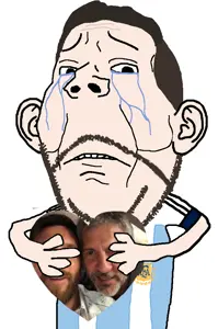 gapejak, wholesome soyjak, brown hair, hair, half closed eyes, half open mouth, jorge messi, lionel messi, short hair, white eyes