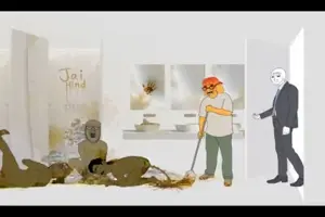 wojak, a24 slowburn soyjak, jannyjak, 3soyjaks, angry, animated, full body, horror, open mouth, pajeetjak