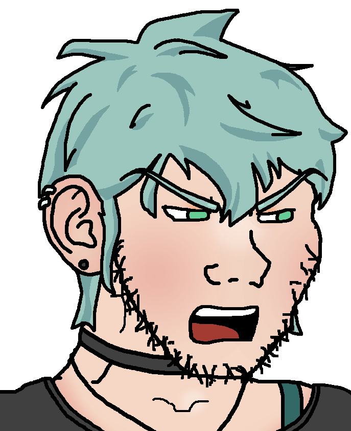 till, soyak, 1soyjak, angry, anime, choker, clothes, cyan eyes, cyan hair, ear