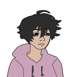 twinkjak, wojak, black hair, closed mouth, femboy, gray hair, hair, half body, male, no beard