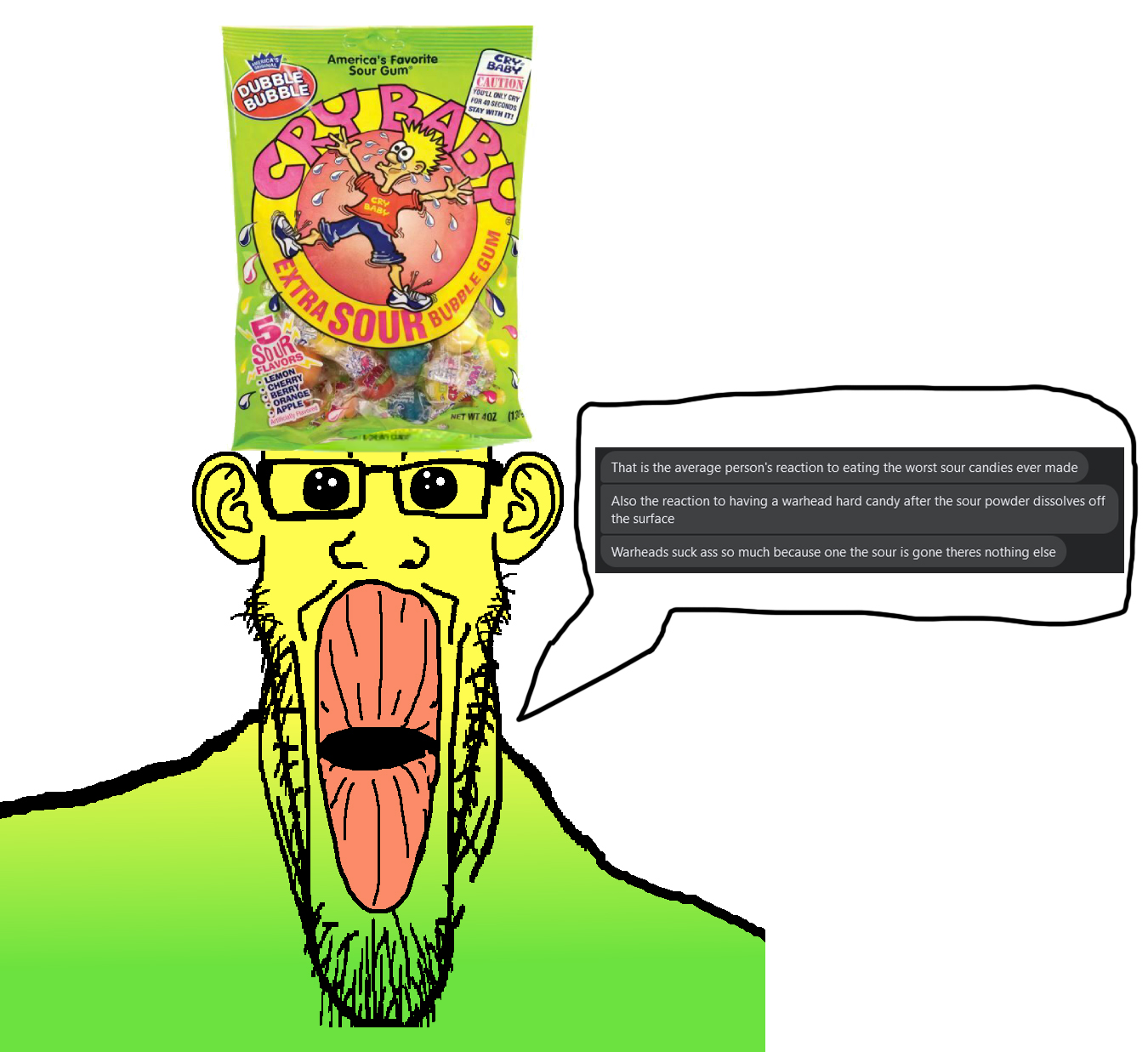 markiplier soyjak, longplier, oh my god she is so attractive, candy, ear, flavorjak, food, glasses, green skin, gum