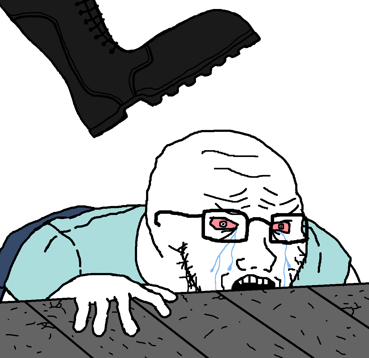 soyak, soyak (crying) 2, 1soyjak, abuse, assault, bald, bloodshot eyes, blue pants, boot, clothes