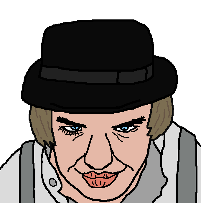 le yorzhik face, 1soyjak, a clockwork orange, blonde hair, blue eyes, bushy eyebrows, closed mouth, clothes, eyelashes, hair