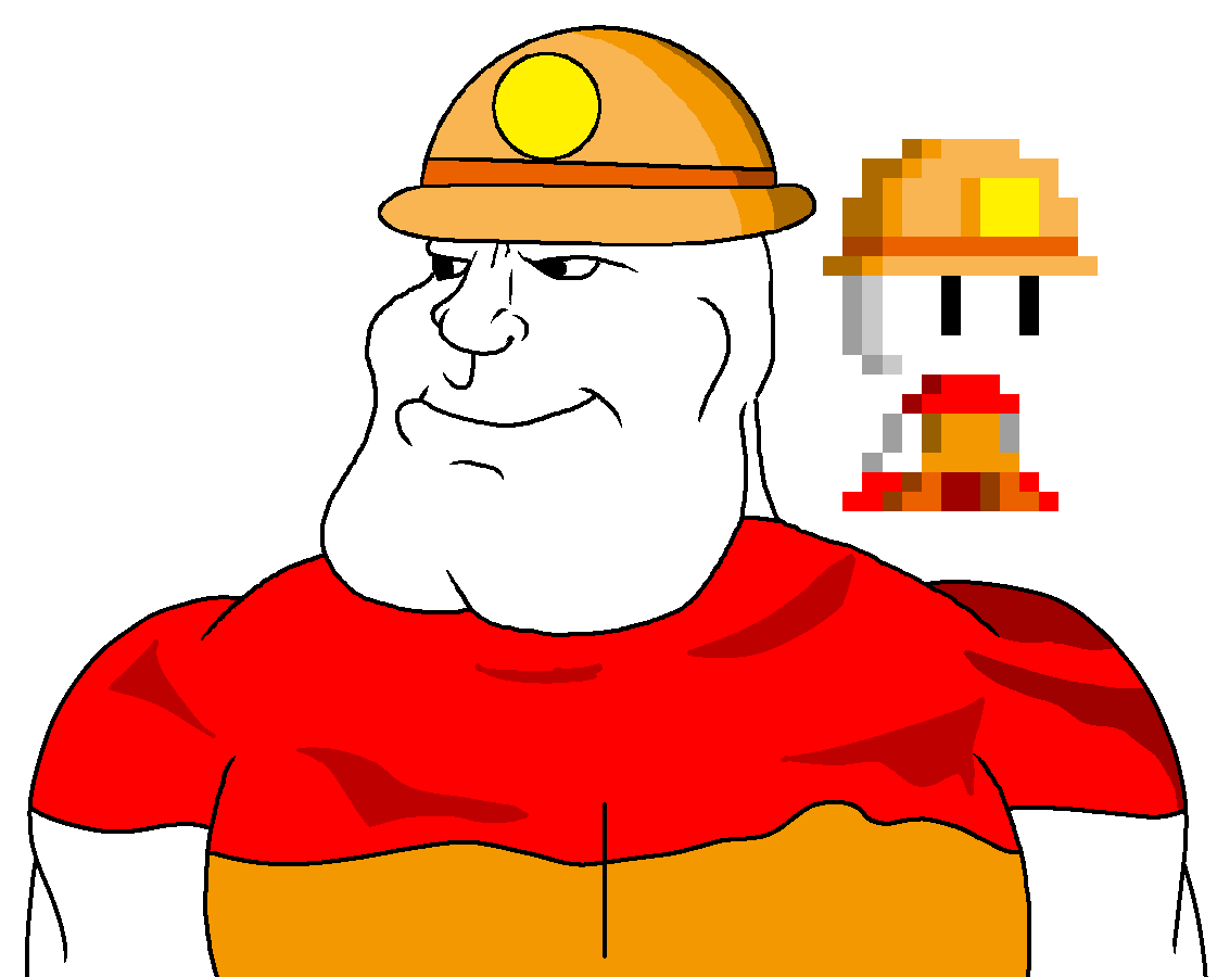 meximutt, mexiaryan, bald, black eyes, buff, closed mouth, half body, looking to the left, miner helmet, mobile game