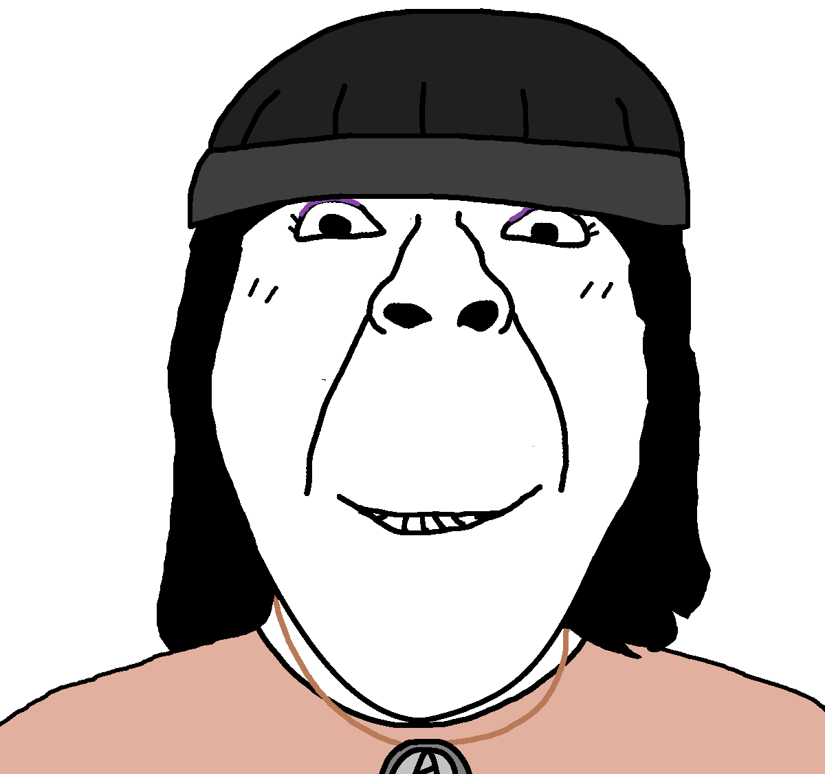 bernd, gapejak, bernarda, bridget, female gapejak, femjak, 1soyjak, black hair, closed mouth, clothes