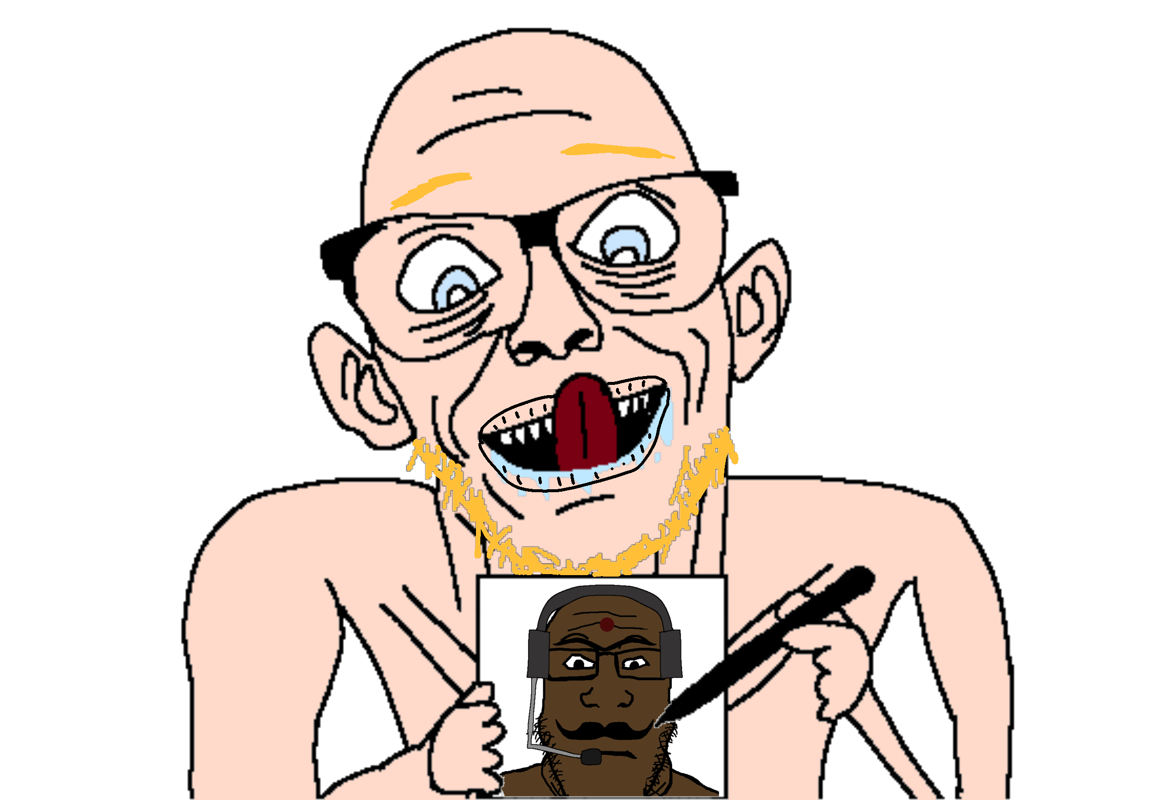 goonerjak, markiplier soyjak, goonerjak drawing, neutralplier, aryan, 2soyjaks, a10 eyes, bald, black eyes, black hair