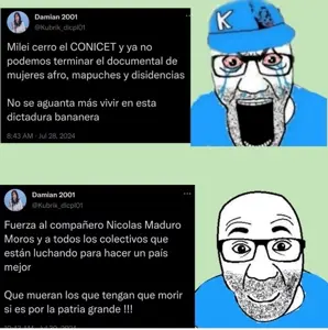 el perro rabioso, angry, blue shirt, clothes, glasses, happy, hat, kikcherismo, spanish text, text