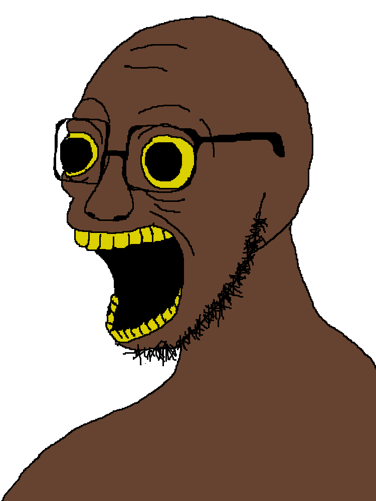 flabberjak, 1soyjak, bald, beard, black skin, brown skin, congo, glasses, looking to the left, nigger