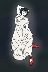 soytan, black hair, brapped comment section☣️☣️☣️ do not enter☣️☣️☣️, closed eyes, dance, dark background, dress, female, foid, glowing