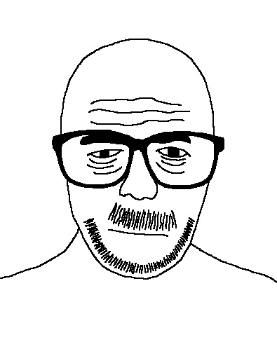 maineman, unknown, 1soyjak, bald, bangs, black eyes, closed mouth, eyebrows, front view, glasses