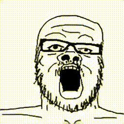 a24 slowburn soyjak, 1soyjak, a24, animated, bald, black eyes, glasses, looking up, monochrome, moving