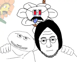 105069 - soybooru.com - 2soyjaks aliased arm_behind_back cobson eyebrows feraljak forehead_lines friendship glasses hair hands master_copy monochrome no_more_brother_wars nostrils smile soyjak stubble teeth template.png
