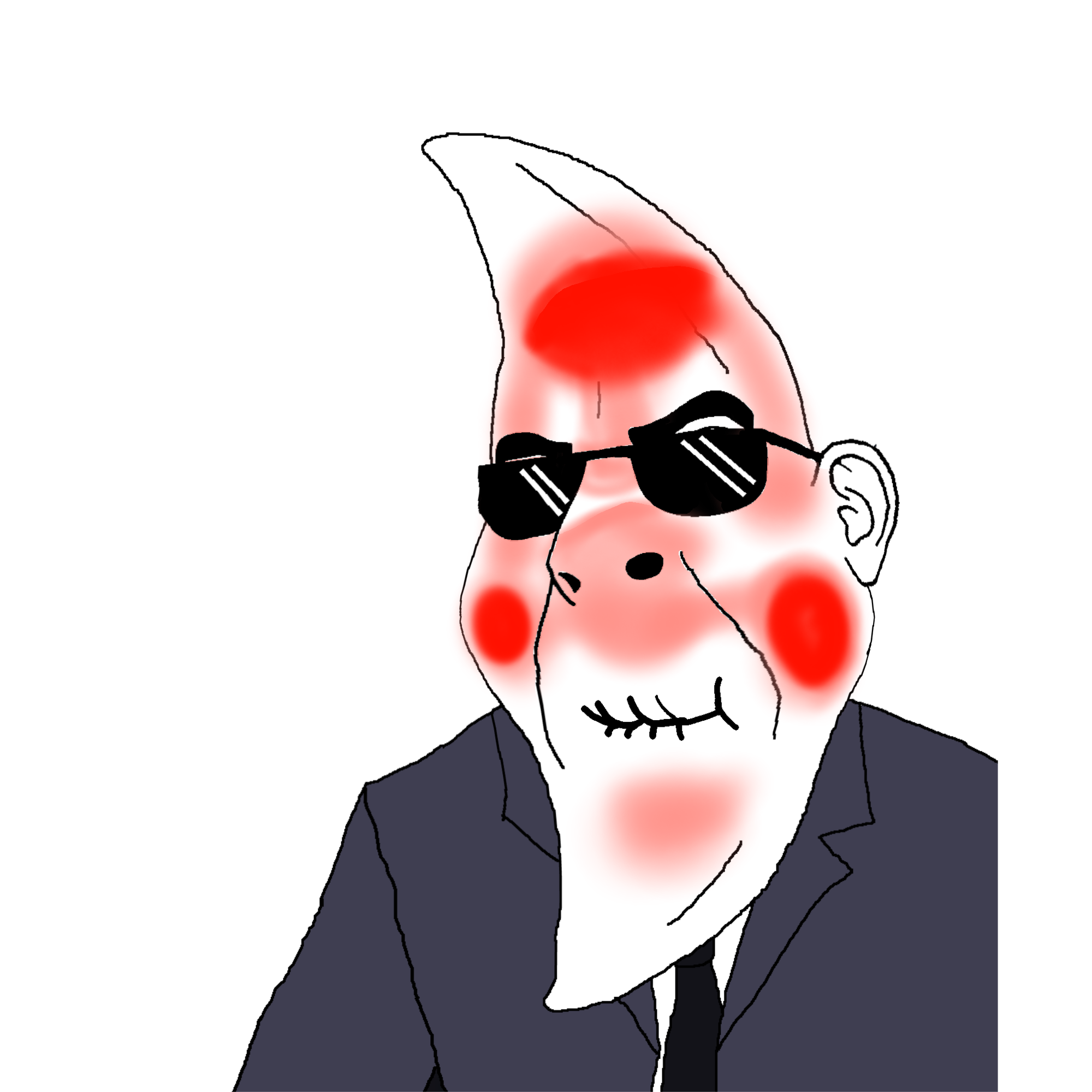 moonman, cobson, 1soyjak, bald, black tie, blue shirt, closed mouth, glasses, half body, holding laughter