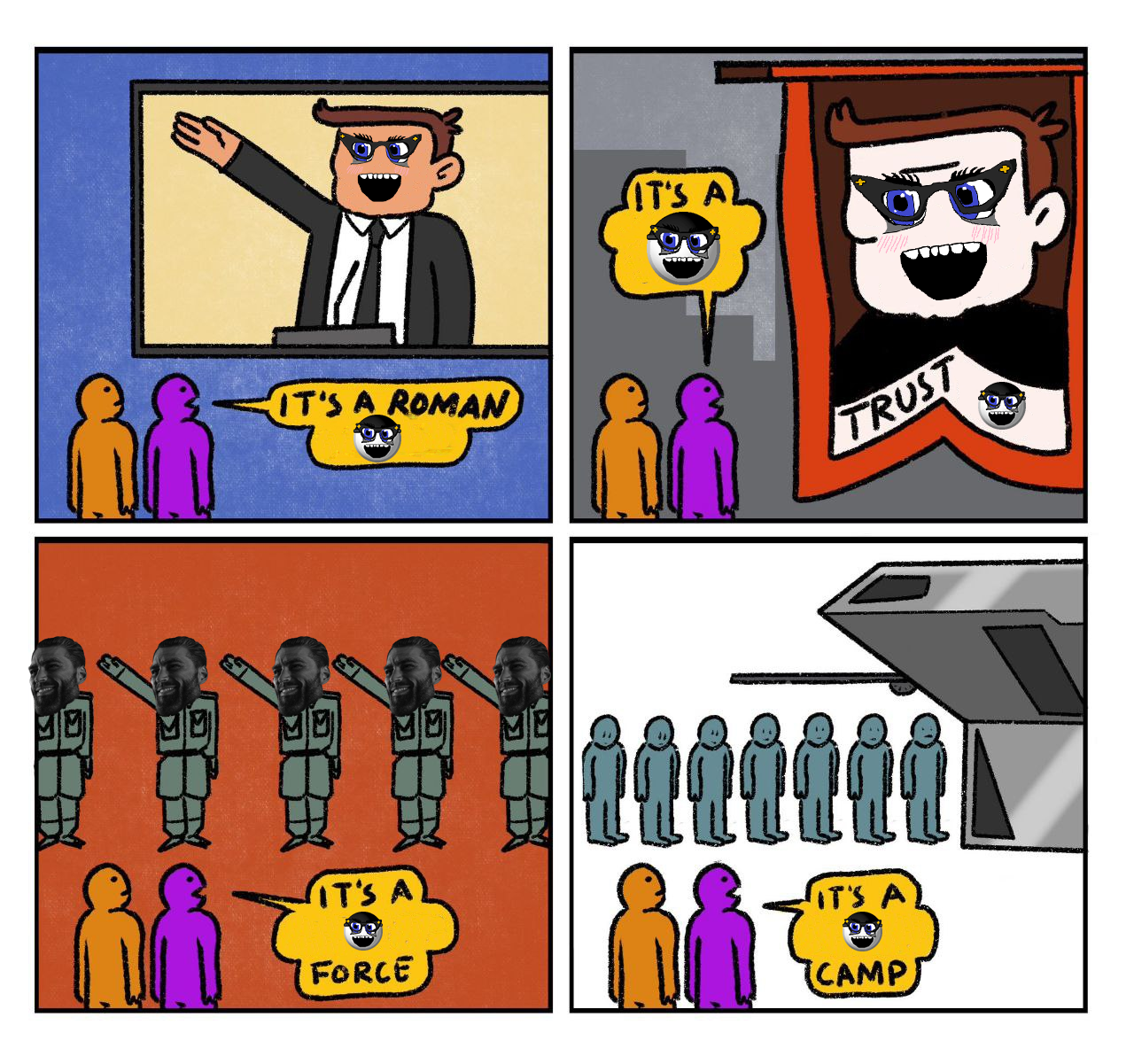 gigachad, soytan, buff, clothes, comic, emoji, glasses, gray skin, hat, military uniform