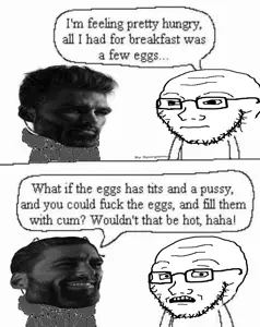gigachad, soyak, soyak (concerned), soyak (neutral), gigachaded, bald, beard, black hair, breakfast, comic