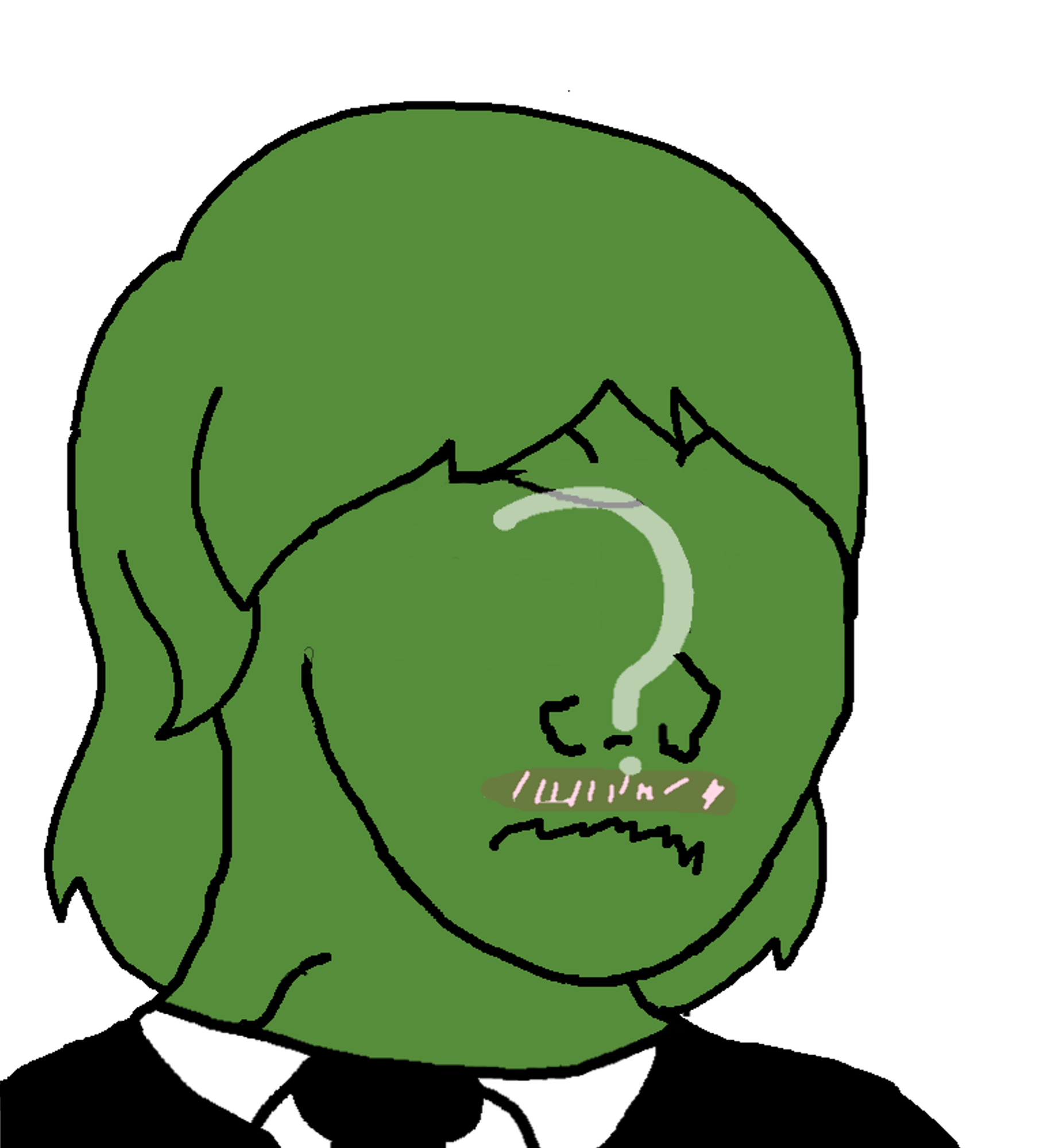 soyak, female soyak, femjak, questionable female soyak edits, 1soyjak, blush, closed mouth, clothes, female, green skin