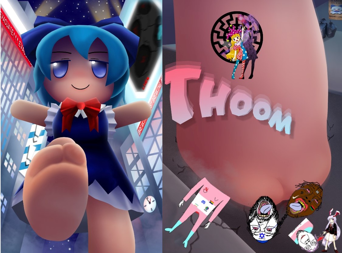 cirno, clownpiece, reisen udongein inaba, bernd, 3soyjaks, anime, black lives matter, black skin, bloodshot eyes, clothes