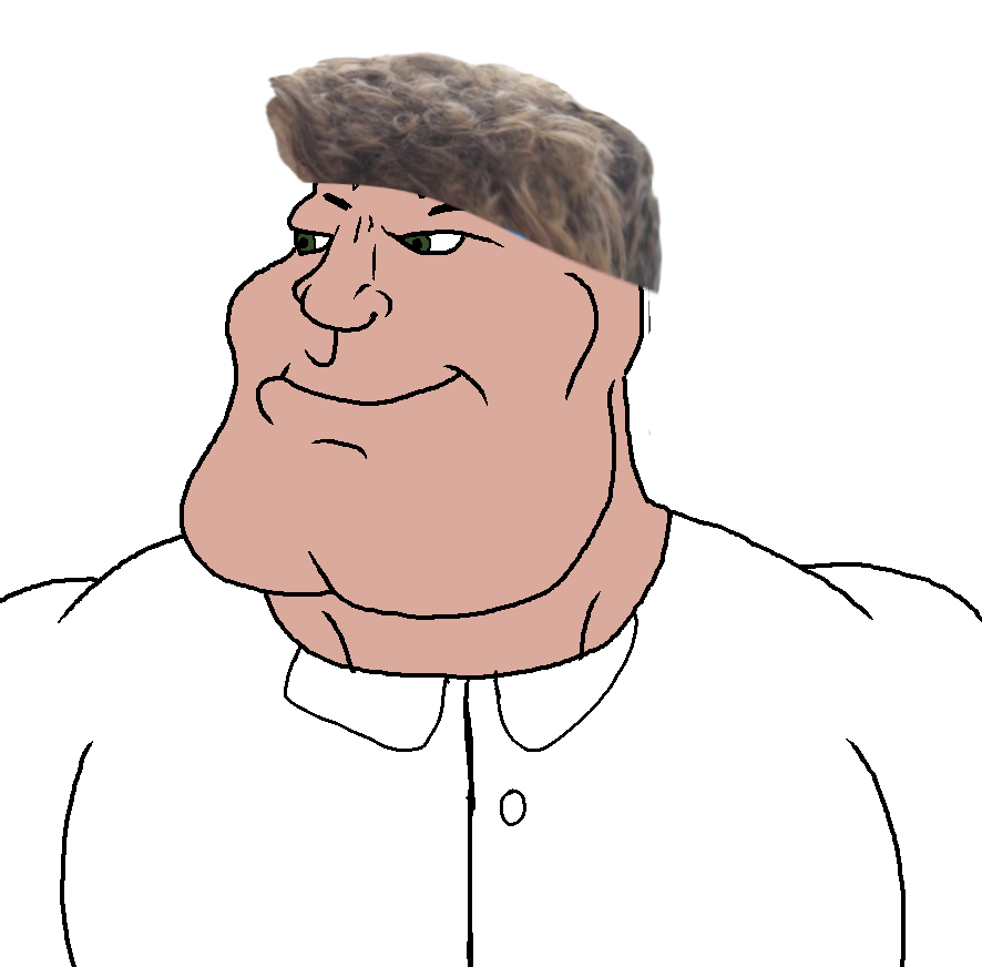 tacoblimp, mexigemmy, 1soyjak, brown hair, buff, button, chin, closed mouth, hair, long hair