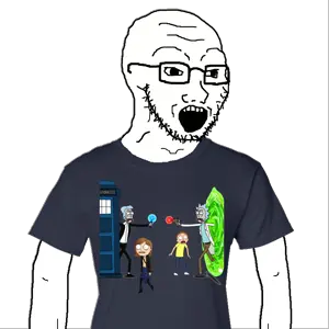 soyak, arm, clothes, doctor who, glasses, open mouth, portal, soyjak, stubble, tshirt