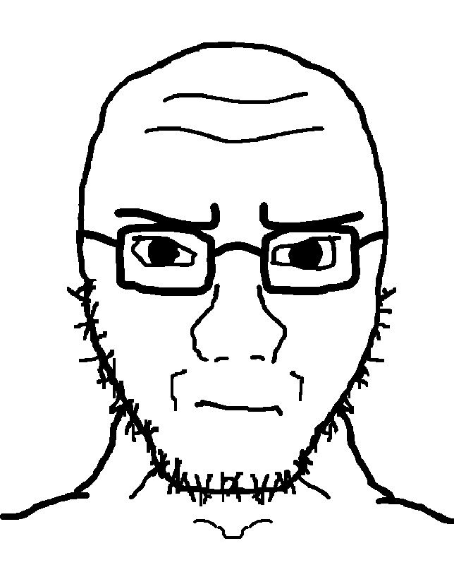 soyak, soyak (irritated), soyak front2, 1soyjak, bald, black eyes, closed mouth, eyebrows, forehead lines, front view