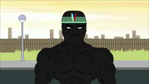 chudjak, chudjak front, muscular chud, 1soyjak, background, bald, black skin, buff, closed mouth, front view